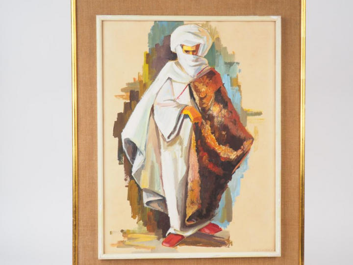 BEN DAHMANE. Gouache signée en bas à droite "Portrait d'arabe"  Dim. 6