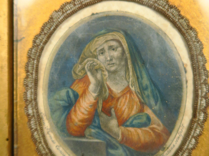 Gravure rehaussée d'après Canca "Mater dolorosa"  Dans un cadre en boi