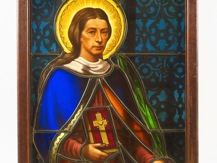 Paire de vitraux XIXème "Saints personnages". 71 x 44 cm