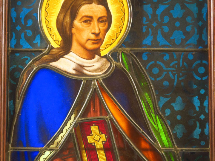 Paire de vitraux XIXème "Saints personnages". 71 x 44 cm