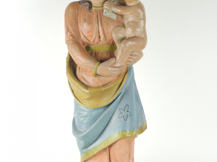 Sculpture en pierre polychrome XVIIIème "Vierge à l’enfant" (repeinte 