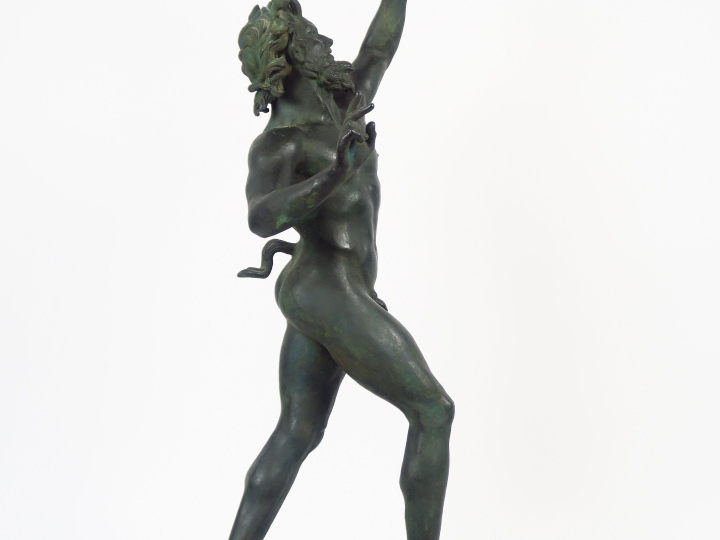 "Faune de Pompéï" Sculpture XIXème en bronze à patine verte. H. 84 cm