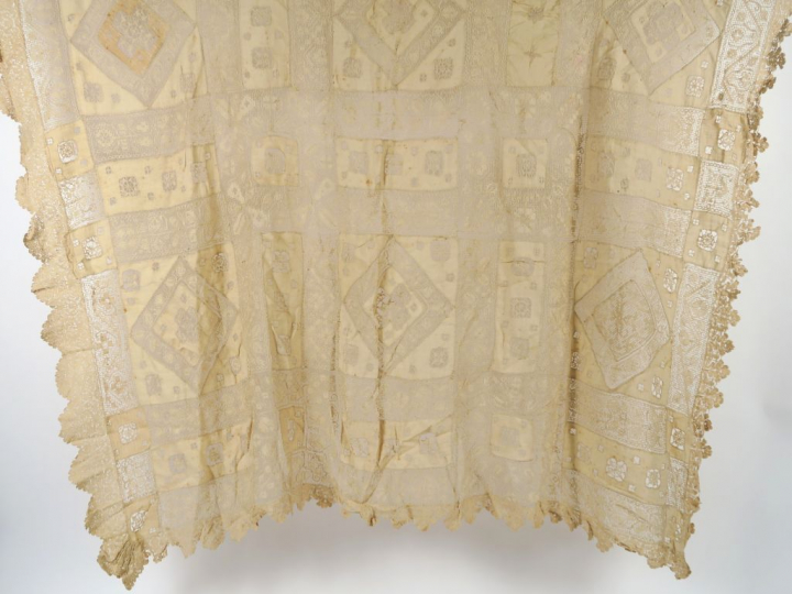 Très belle et rare nappe ou courtepointe, lin tissé main, XVIIème sièc