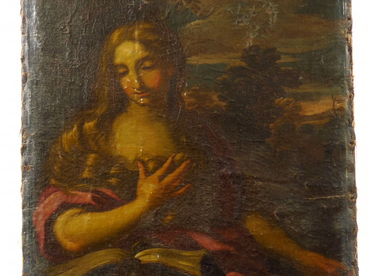 Ecole française XVIIème "Sainte femme". Huile sur toile (réentoilée). 