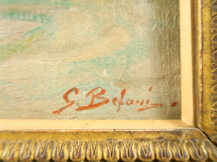 G. BEFANI "Pierrot et ses drôles de dames" Huile sur toile.  Signée en