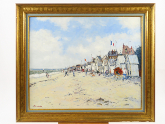 Vente aux enchères Jean-Pierre DUBORD "Sur la plage dans le Calvados" Huile sur toile. Si