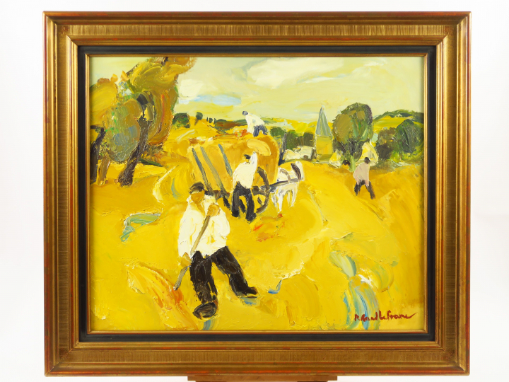 Roland LEFRANC "Les moissons" Huile sur toile. Signée en bas à droite.