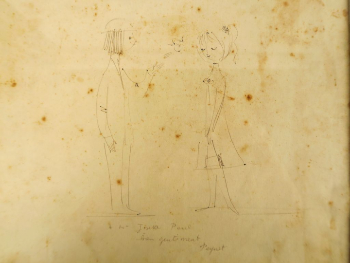 Raymond PEYNET "Le baiser envoyé" Dessin à l'encre.  Signé en bas à dr