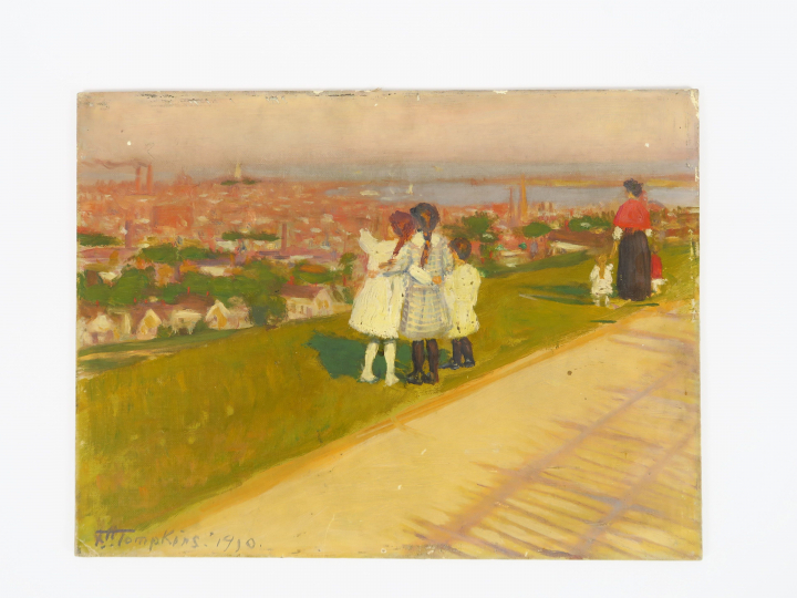 TOMPKINS "Boston harbor from Parker Hill " Huile sur toile, marouflée 