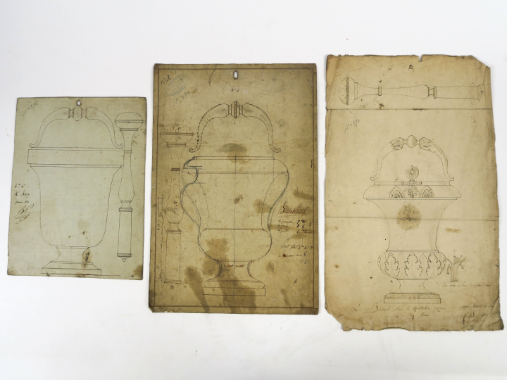 	Ecoles françaises XVIIIème « Projets de reliquaires » Dessins aquarel