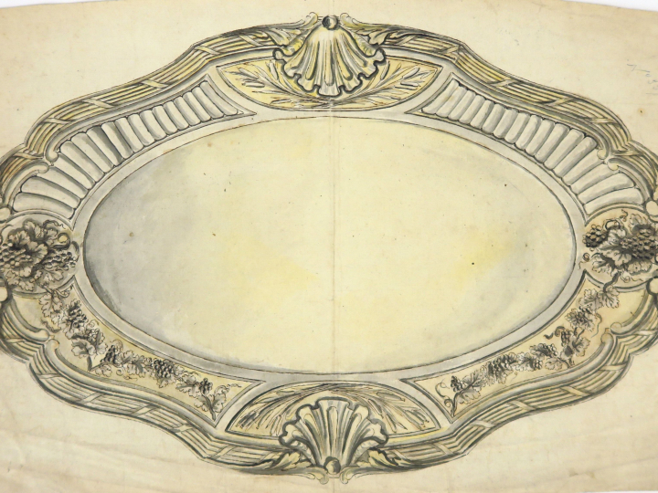 Ecole française XVIIIème « Projet pour un plat » Dessin aquarellé.  29
