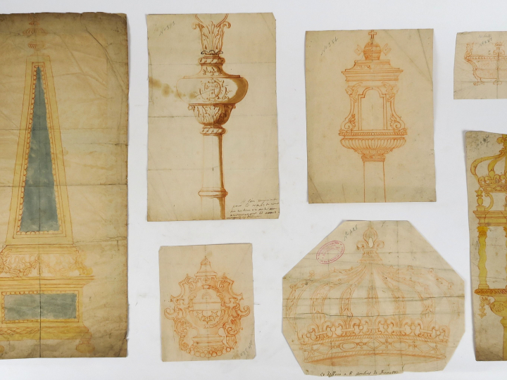 G. JACOB « Projet de reliquaire » Dessin à la sanguine et au lavis. Si