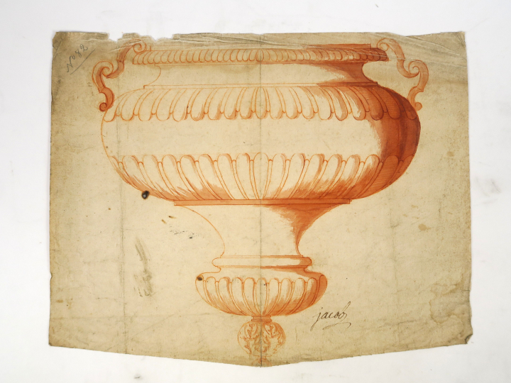 JACOB « Projet de lampe de sanctuaire » Dessin à la sanguine et lavis 