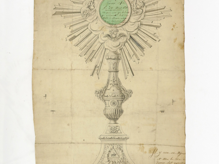 PARAUD orfèvre « Projets d’ostensoirs » Ensemble de dessins à la sangu