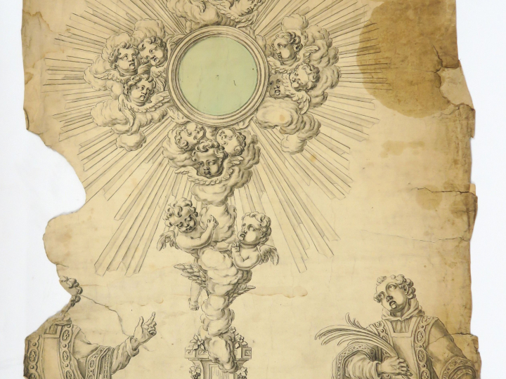 PARAUD orfèvre « Projets d’ostensoirs » Ensemble de dessins à la sangu