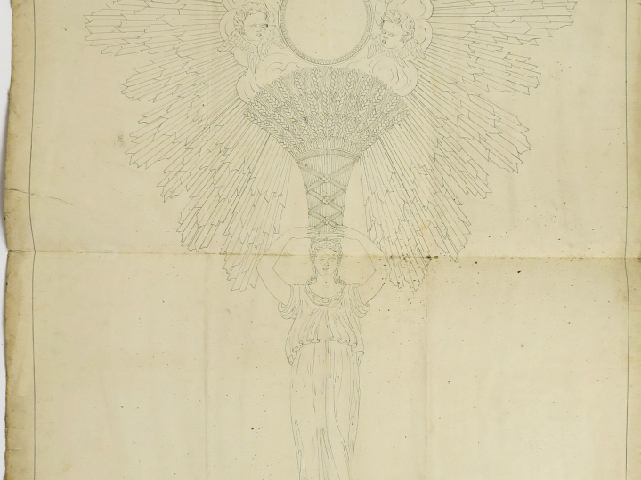 Bertrand PARAUD orfèvre « Projet d’ostensoir » Dessin. XVIIIème 123 x 