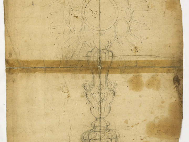 Bertrand PARAUD orfèvre « Projet d’ostensoir » Dessin. XVIIIème 123 x 