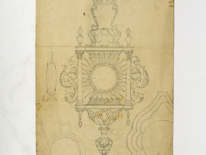 Bertrand PARAUD orfèvre « Projet d’ostensoir » Dessin. XVIIIème 123 x 