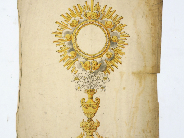 Ecole française début XIXème « Projet d’ostensoir » Dessin au lavis et