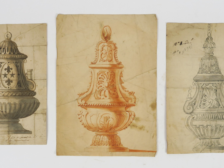 Ecole française début XIXème « Projet d’ostensoir » Dessin au lavis et