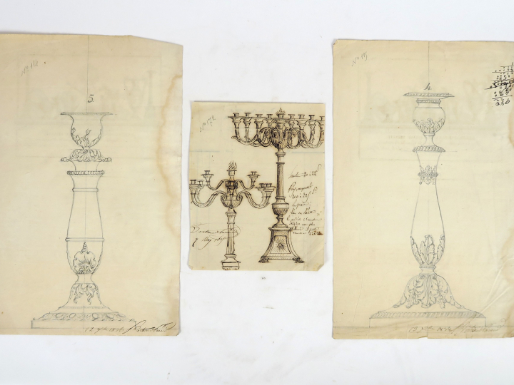 	Bertrand PARAUD orfèvre, « Projets de candélabres » Ensemble de 3 des