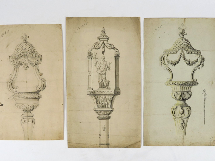 	Ecole française XIXème « Projets pour bâton de chantre » Ensemble de 