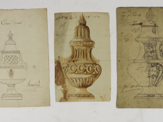 Vente aux enchères PARAUD orfèvre, « Projets pour des encensoirs » Ensemble de 3 dessins.