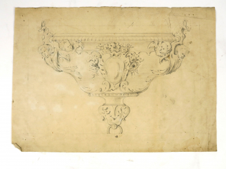 Vente aux enchères 	Ecole française XIXème « Projet de lampe de sanctuaire, à décor d’ang