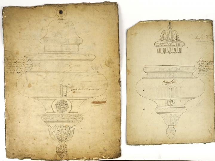 	Ecole française XIXème « Projet de lampe de sanctuaire, à décor d’ang