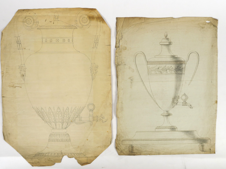 Ecoles françaises XIXème « Projets de fontaines à thé » Ensemble de 9 