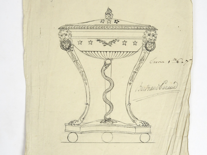 Bertrand PARAUD « Projet de cassolette » Dessin.  Signé. 24.5 x 18 cm 
