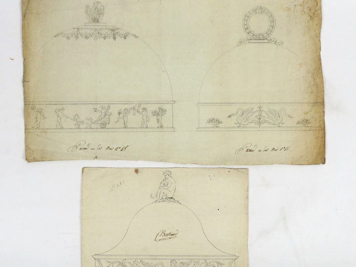 	Bertrand PARAUD orfèvre « Projets de cloches de table » Deux dessins.
