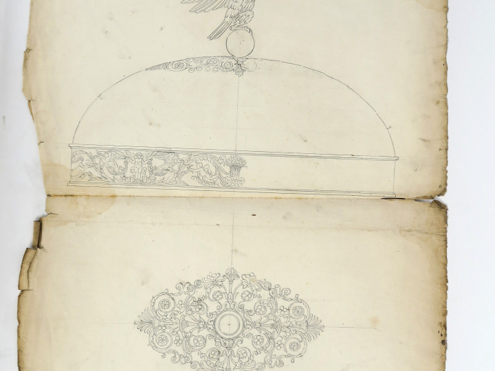 	Bertrand PARAUD orfèvre « Projets de cloches de table » Deux dessins.