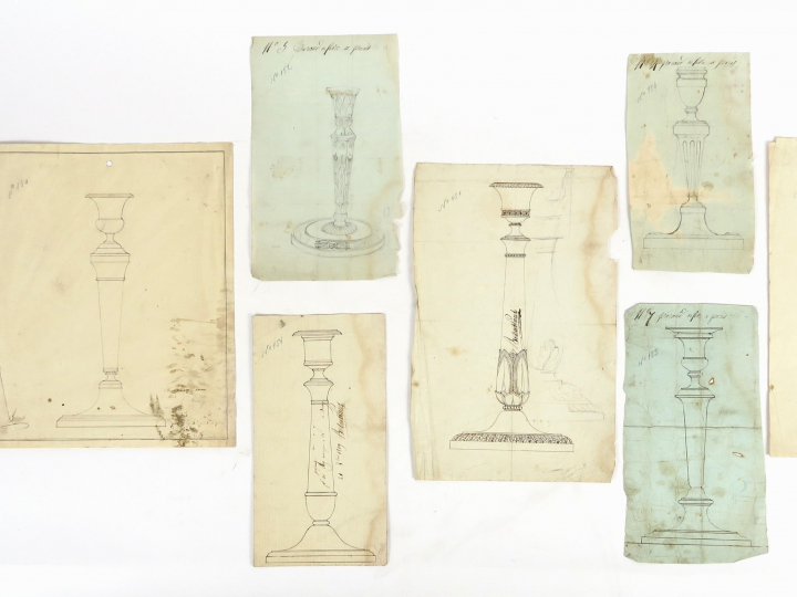 Bertrand PARAUD orfèvre « Projets de chandeliers, flambeaux …. » Ensem