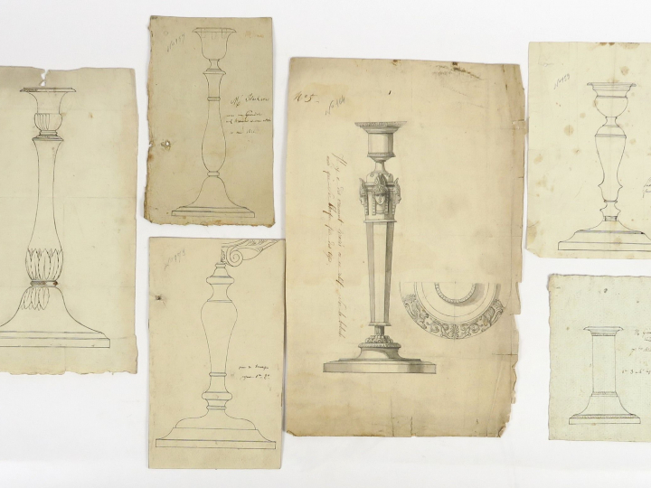 Bertrand PARAUD orfèvre « Projets de chandeliers, flambeaux …. » Ensem