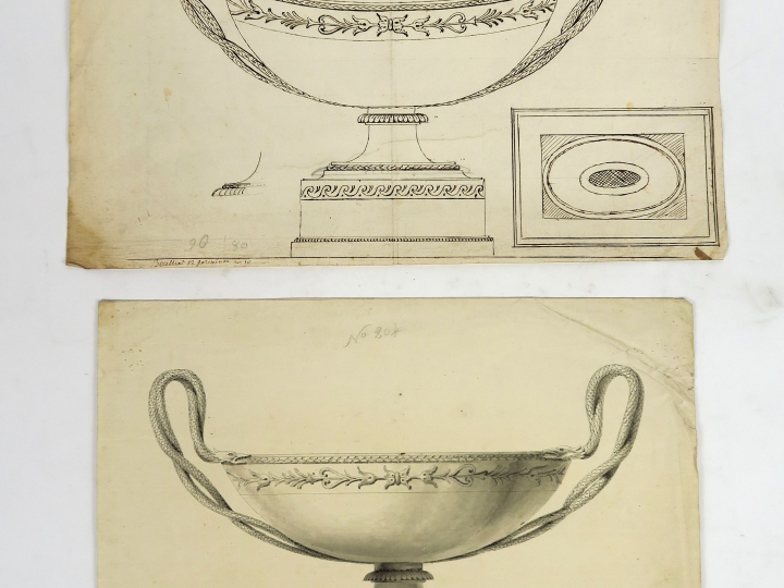 BOULLIER « Projet pour une coupe à anses » Deux dessins pour un même p