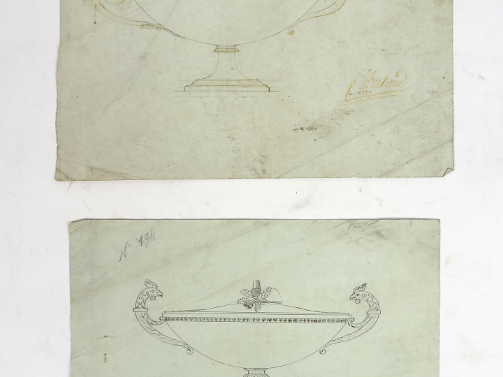 BOULLIER « Projet pour une coupe à anses » Deux dessins pour un même p