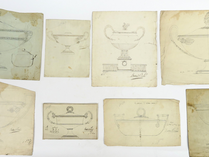 BOULLIER « Projet pour une coupe à anses » Deux dessins pour un même p