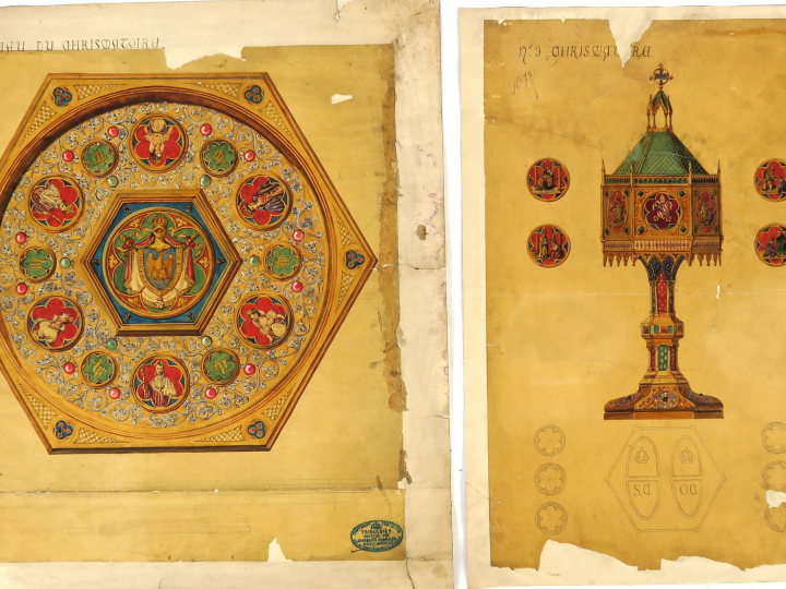 	TRIOULLIER, orfèvre « Projet de chrismatoire et son plateau » Deux ca