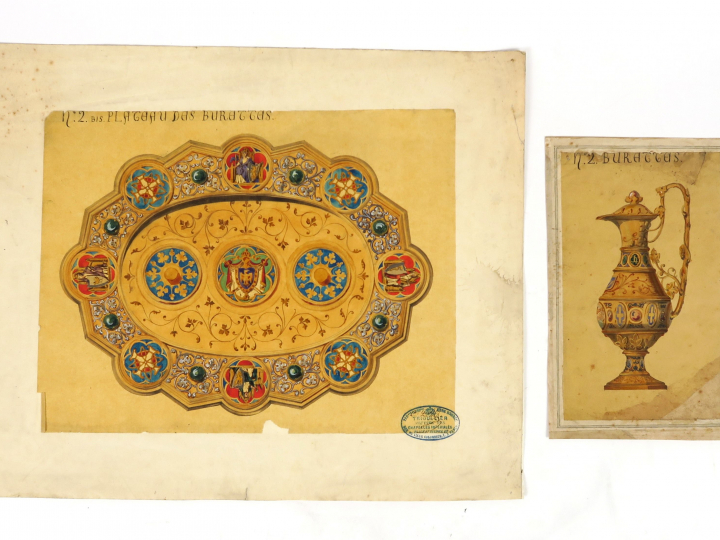 TRIOULLIER, orfèvre « Projet pour des burettes et leur plateau » Deux 