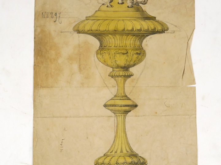 C. TRIOULLIER orfèvre, « Projet pour un brûle-parfum » Dessin aquarell