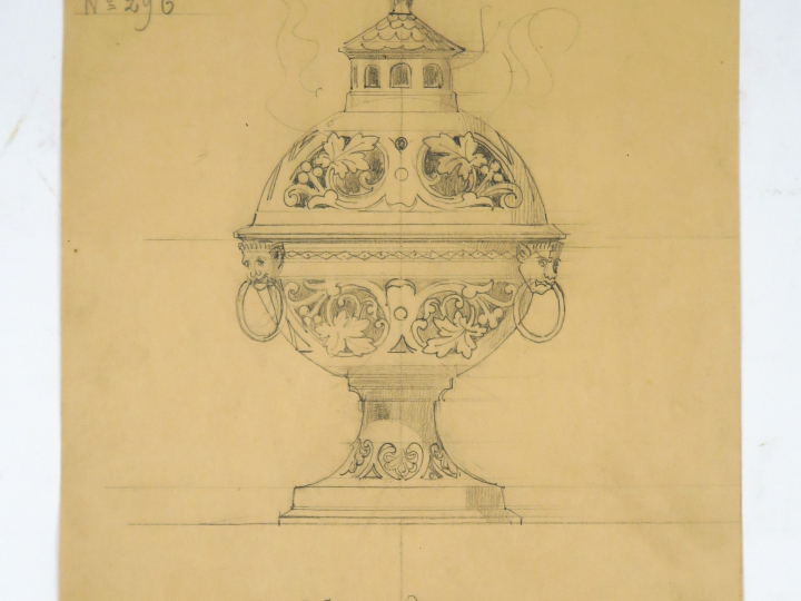 C. TRIOULLIER orfèvre, « Projet pour un brûle-parfum » Dessin aquarell