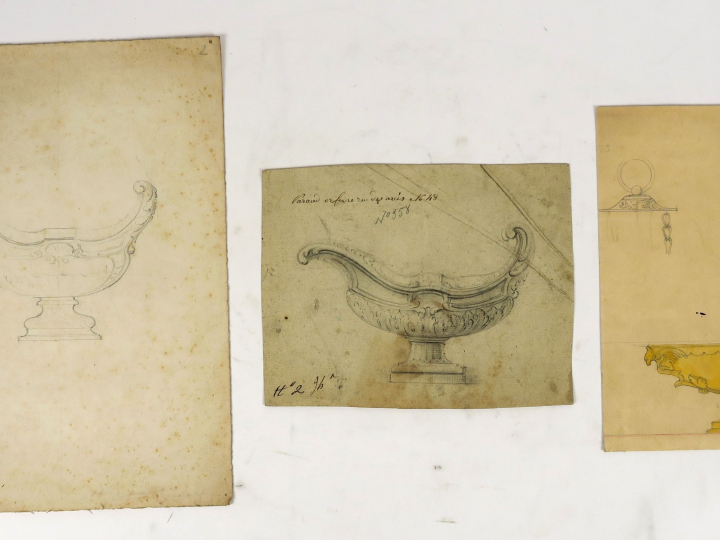 C. TRIOULLIER orfèvre, « Projet pour un brûle-parfum » Dessin aquarell