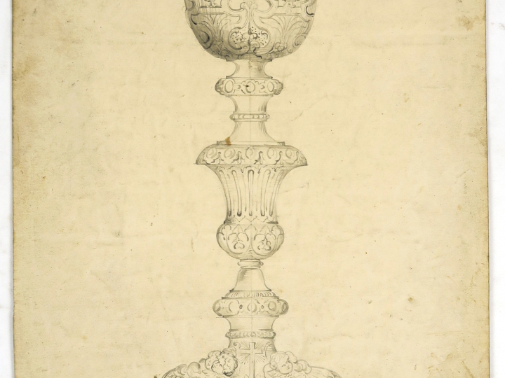 C.TRIOULLIER « Projet pour un calice » Dessin au lavis.  Signé. 37 x 2