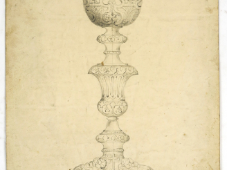 Vente aux enchères C.TRIOULLIER « Projet pour un calice » Dessin au lavis.  Signé. 37 x 2