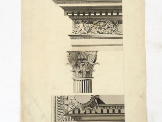 Vente aux enchères Joseph TRIOULLIER « Projet d’architecture » Dessin au lavis. Signé. 50