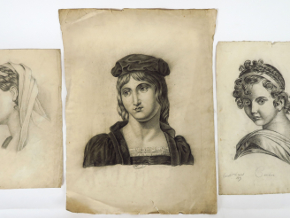 Vente aux enchères TRIOULLIER « Portraits » Ensemble de 5 dessins.  Signés.