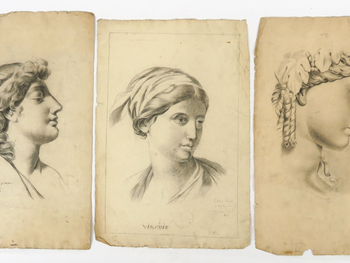 Charles Eugène TRIOULLIER « Portraits et études » Ensemble de 8 dessin