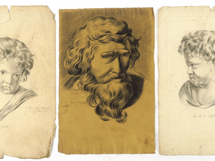 Charles Eugène TRIOULLIER « Portraits et études » Ensemble de 8 dessin
