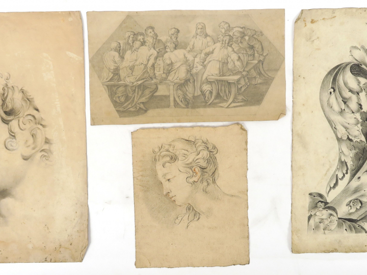Charles Eugène TRIOULLIER « Portraits et études » Ensemble de 8 dessin